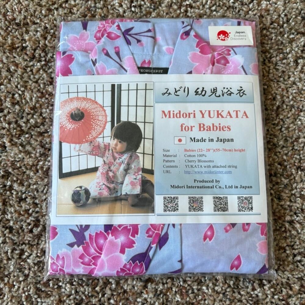 Midori Yukata for Babies Japan Cherry Blossoms 22-28" Cotton NWT